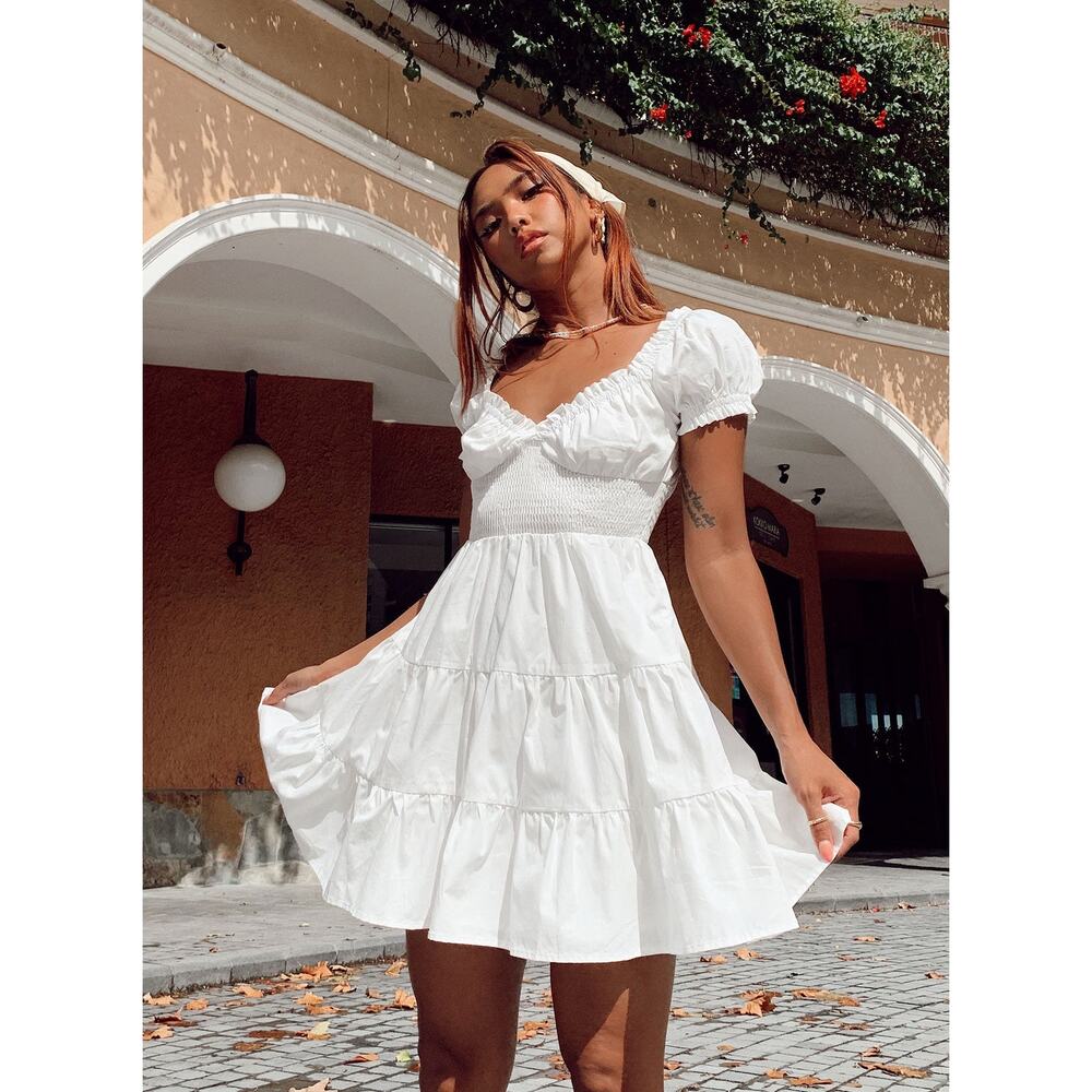 Princess Polly Daniela White Mini Dress Ruffle Tiered Flare US 2 XS
